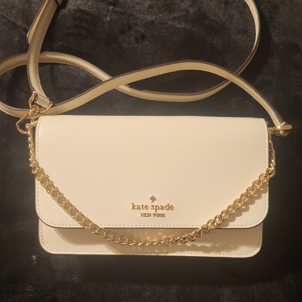 Kate Spade Cream Crossbody Bag with Gold Chain Accent